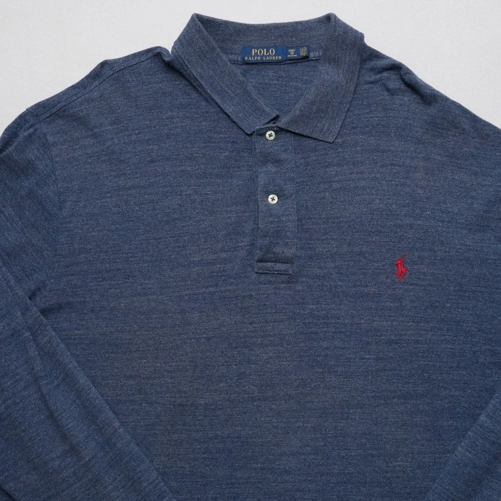 Polo Ralph Lauren Polo Mens 2XB Blue Heathered Pique Big Tall Red‎ Pony
